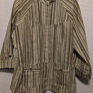 Vintage Norm Thompson 100% Cotton Blazer Tan and cream striped‎ cotton button up